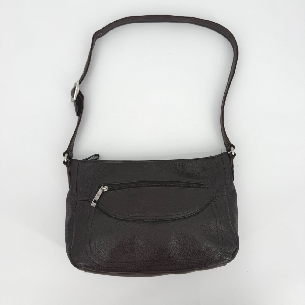 Stone & Co Dark Brown Pebbled Leather Crossbody Shoulder Bag Teal Lining